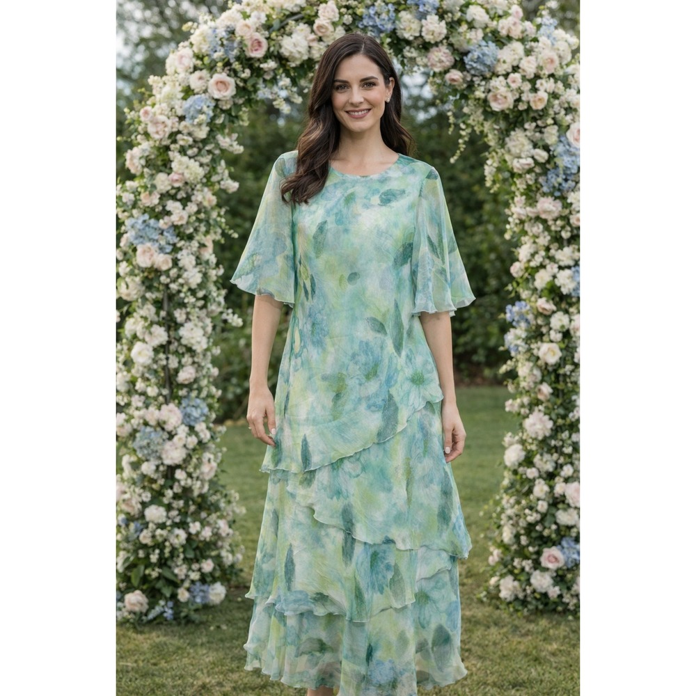 Cattiva New Yorkβ Dress Easter Tiered Chiffon Floral Flutter Sleeve Whimsy Fairy